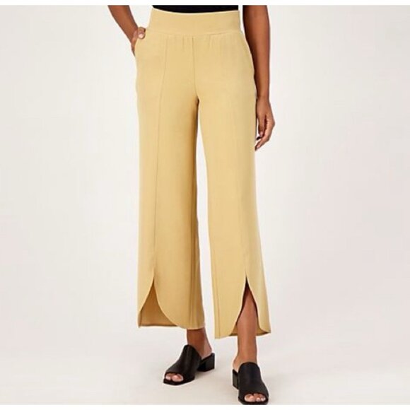 Isaac Mizrahi Live Pebble Knit Overlapping Wide Leg Pants Size 2X Khaki A575211 - Picture 1 of 3